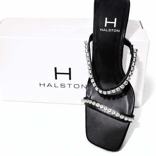 Halston black sandal with rhinestones